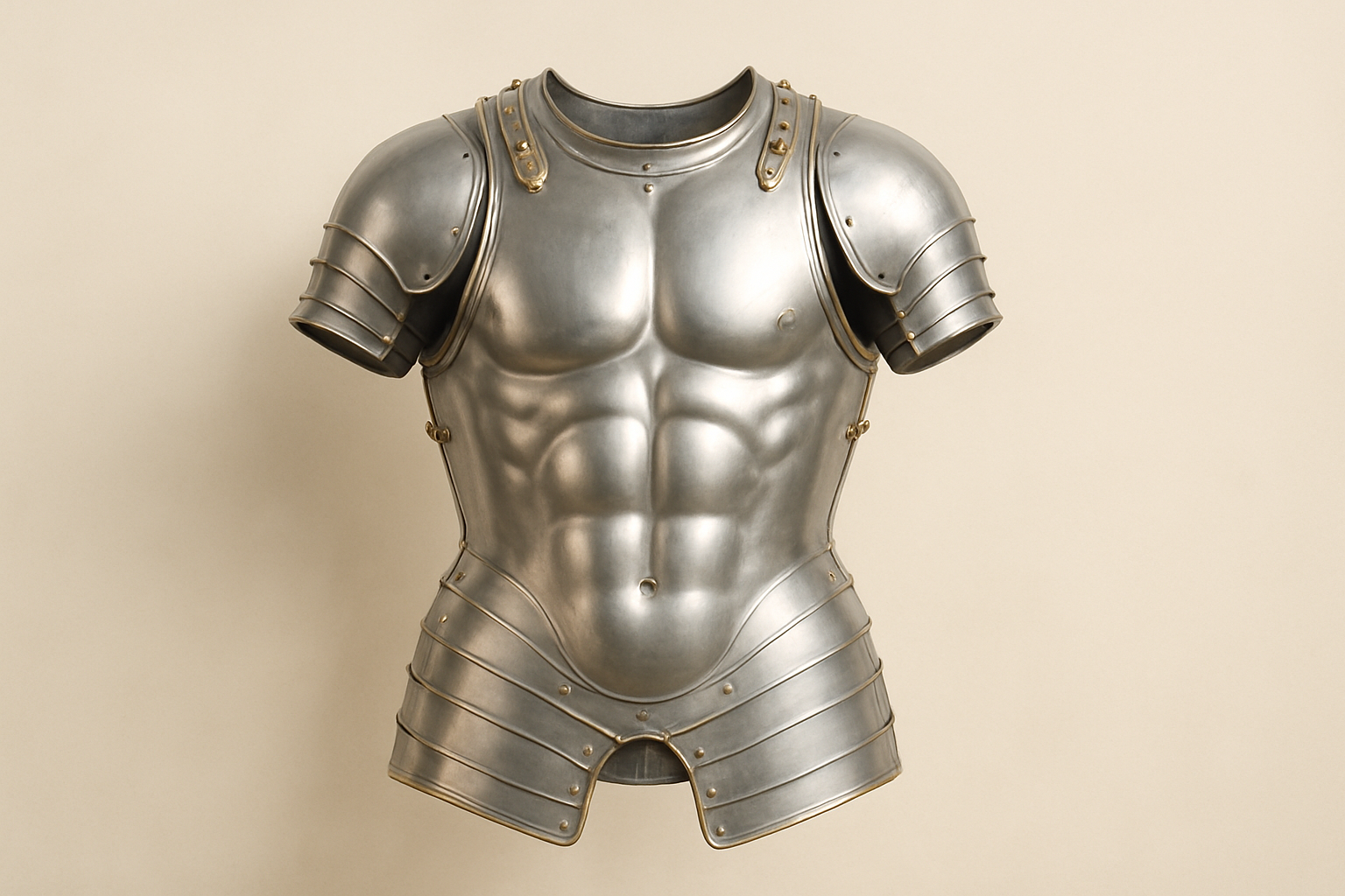 generate an banner of medieval muscle armor with light color and light color background