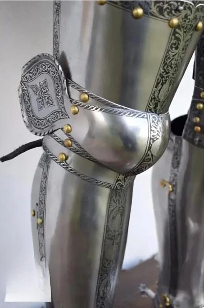 German Gothic full plate armor back view – medieval knight suit crafted from 18-gauge steel