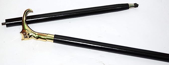 Gift quality antique brass walking cane with engraved cat head handle, ideal for seniors and collectors