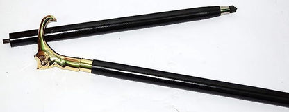 Gift quality antique brass walking cane with engraved cat head handle, ideal for seniors and collectors
