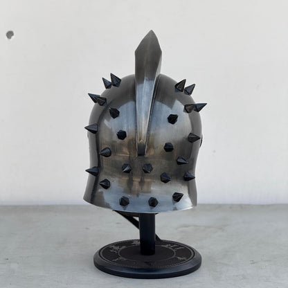 Close-up of Gladiator Helmet showing antique brown finish and craftsmanship details