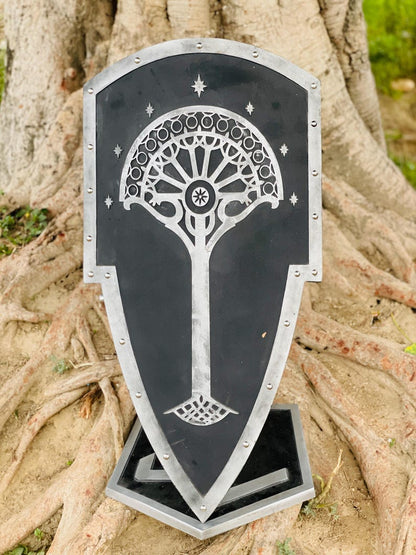 Gondor Tree Shield with White Tree emblem on premium wooden fantasy shield for collectors