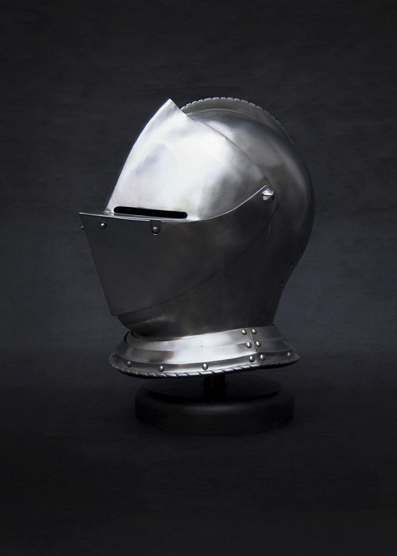 Buy Gothic knight helmet handmade steel reenactment armor with authentic riveted construction