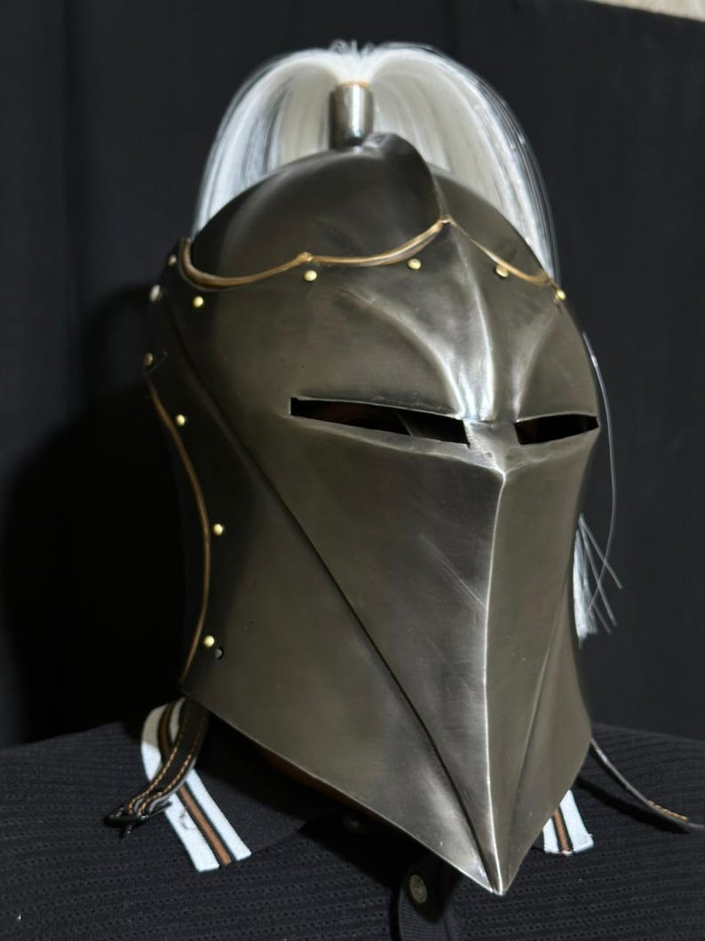 Gothic Knight Helmet with visored clasp system showing detailed medieval steel armor craftsmanship