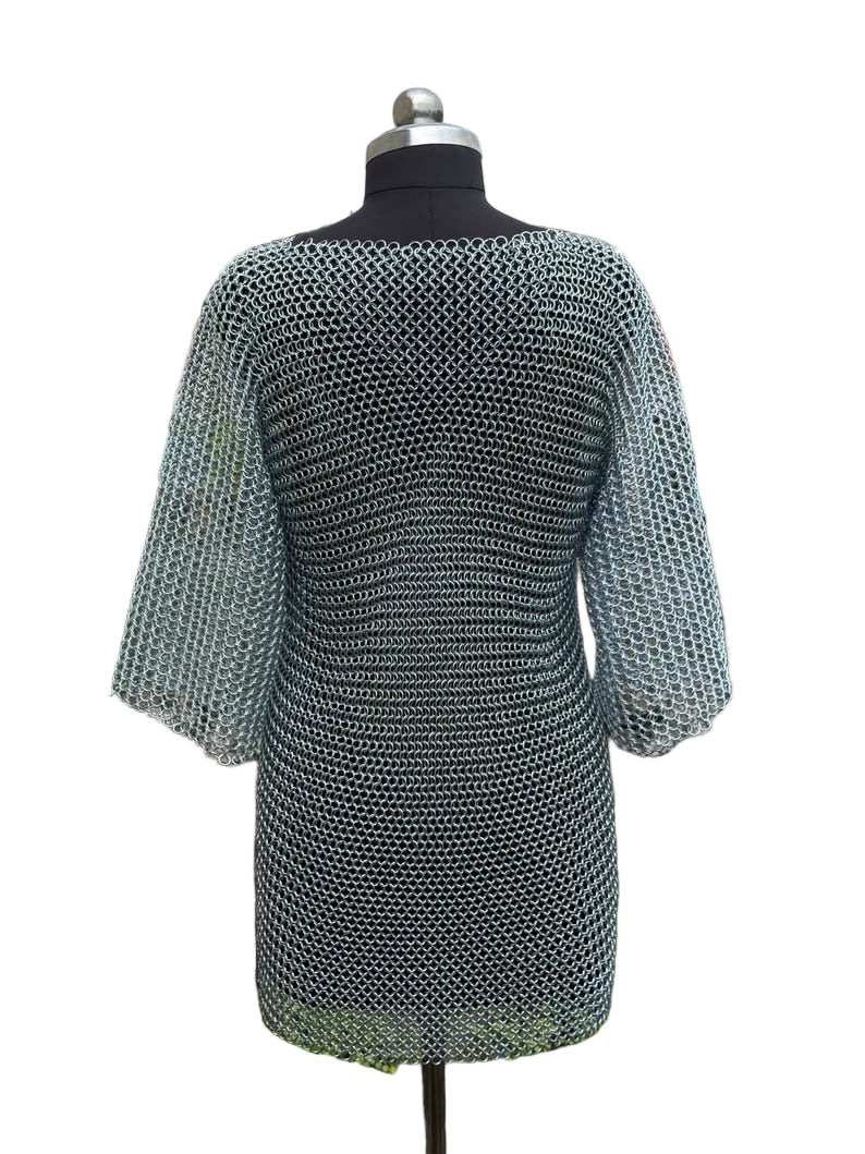 Gothic lady warrior chainmail harness on display – elegant medieval cosplay armor for female warriors