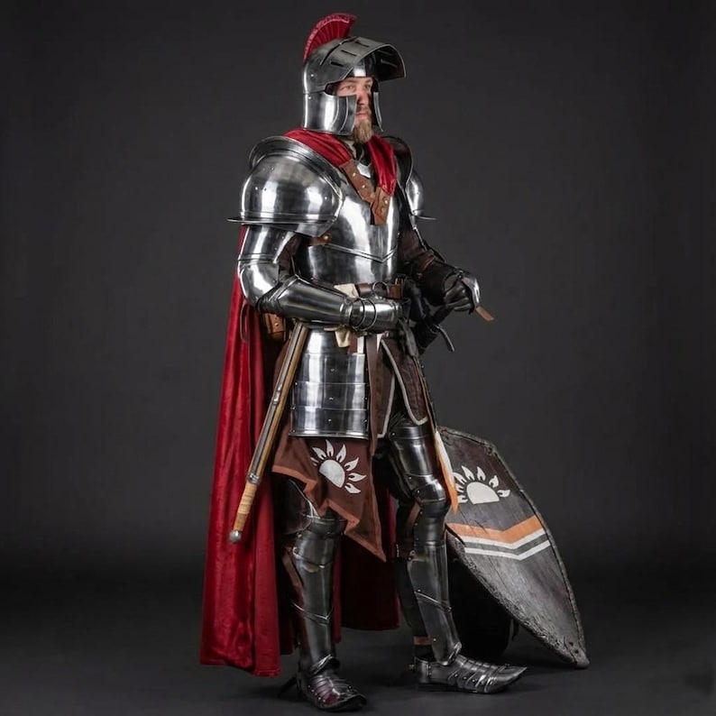 Greek Knight Full Armor with breastplate and pauldrons, ideal for Halloween, LARP, and fantasy cosplay