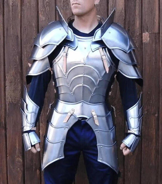 Half body medieval armor set featuring steel cuirass and pauldrons