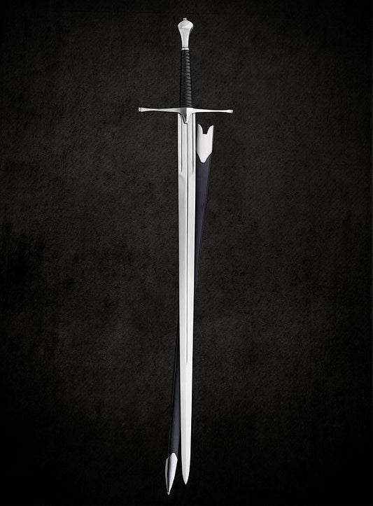 Hand-forged medieval sword with steel blade and leather grip

