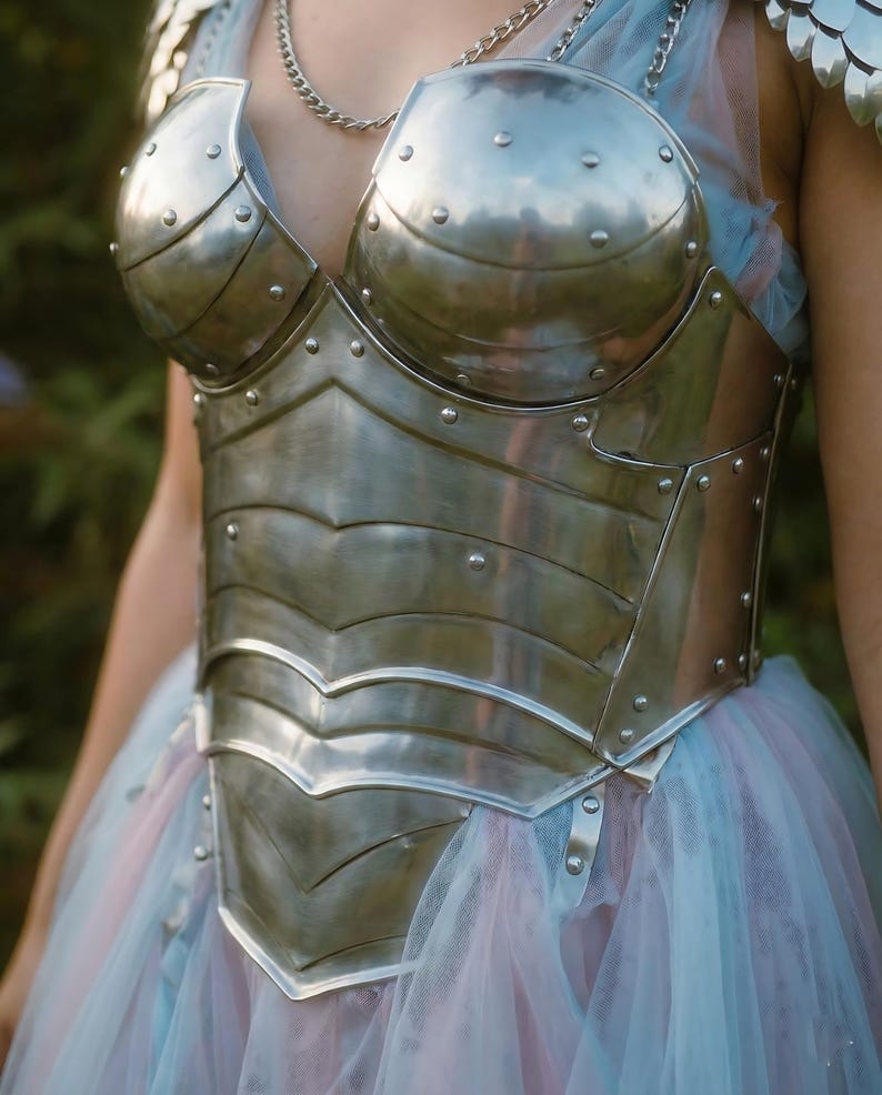Hand-forged steel cuirass armor for her, crafted for LARP armor enthusiasts and medieval armor collections