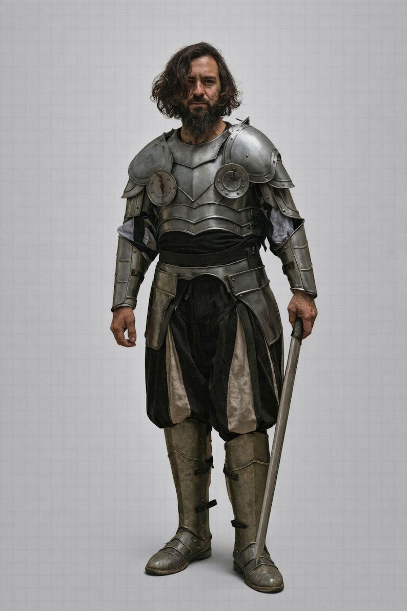 Handcrafted cosplay armor side view highlighting realistic medieval warrior design and artisan metalwork