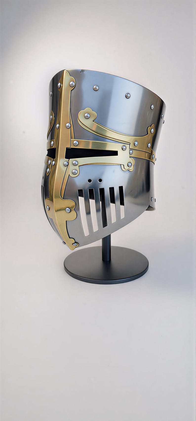 Handcrafted Crusader knight helmet Medieval Armor with brass cross accents