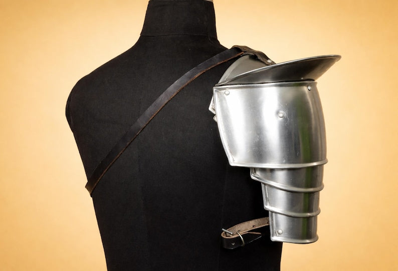 Order handcrafted steel knight pauldron for cosplay armor, premium medieval shoulder protection