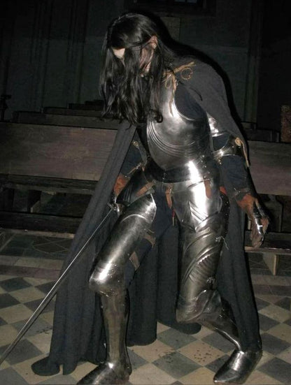 Handcrafted Medieval Armor for Women front view with breastplate and cloak