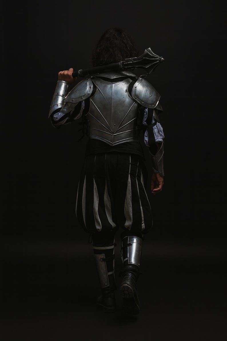 Handcrafted Medieval armor for LARP, cosplay, and renaissance fair events with authentic metal design
