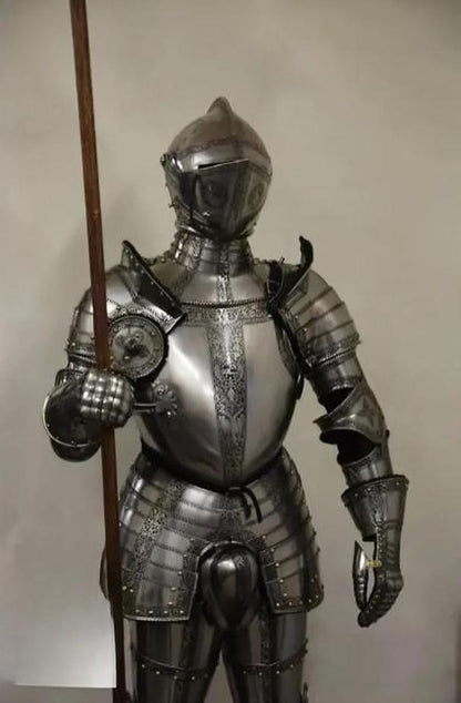 Handcrafted medieval German Gothic knight armor for display, LARP, and collectors