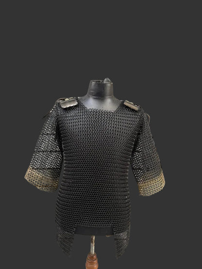 Handcrafted medieval knight steel armor set with riveted chainmail for collectors and cosplay