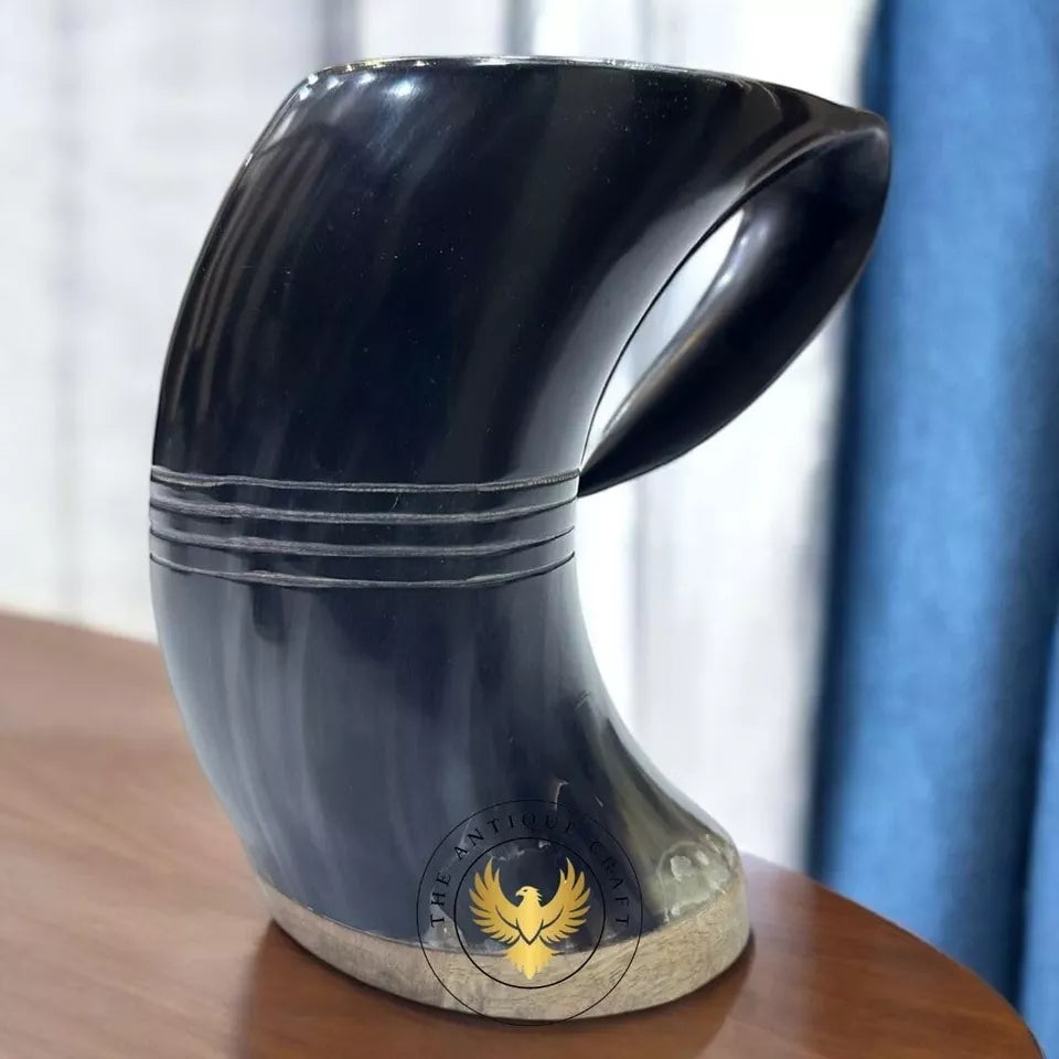 Handcrafted Viking drinking mug made from 100% natural bovine horn