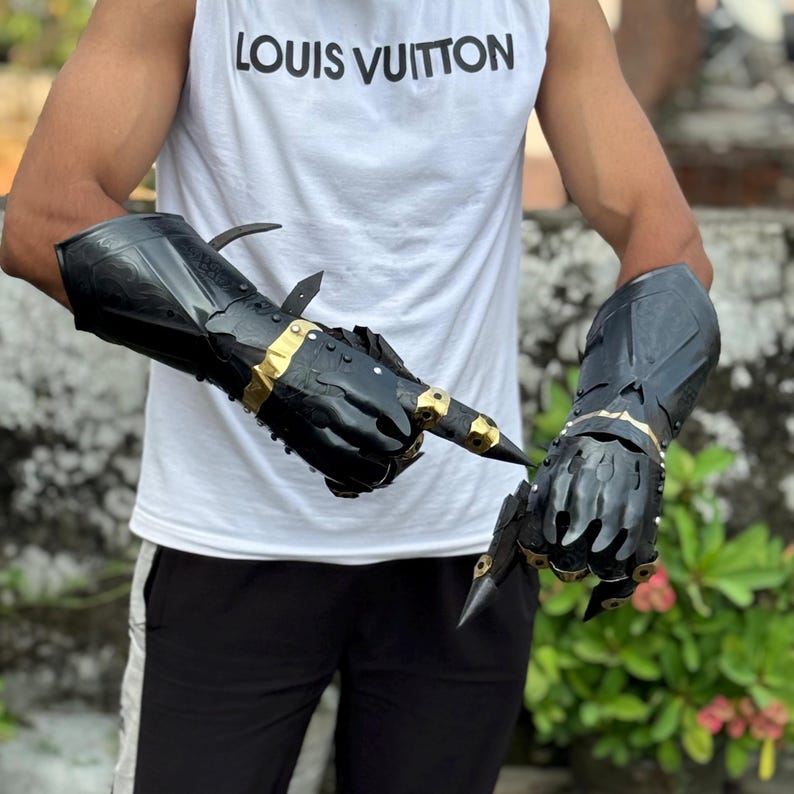 Handcrafted Shadow Nazgul Gauntlets with detailed etching for cosplay and dark fantasy costume collectors