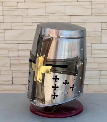Handcrafted steel knight armor side profile featuring authentic Gothic medieval craftsmanship