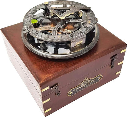 Handcrafted Sundial Compass with Wooden Gift Box – Nautical Decor