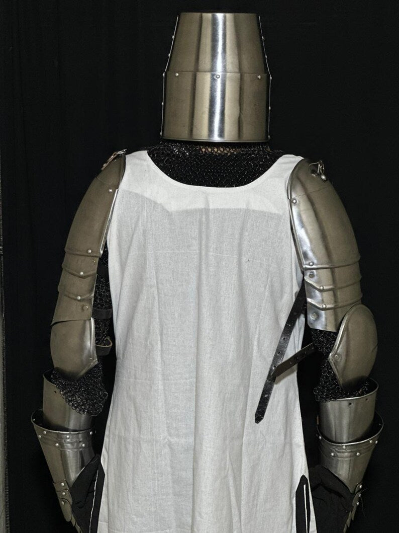 Handcrafted Knights Templar armor with lightweight aluminum chainmail hauberk and steel plate protection