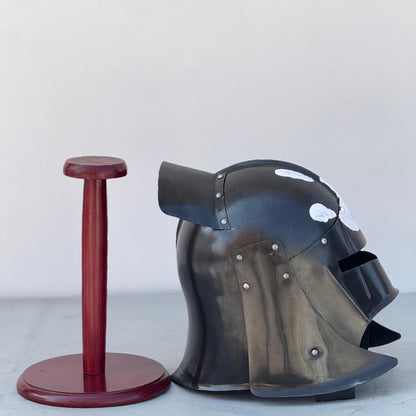 Handcrafted detail of Uruk Hai warrior helmet made from 18-gauge mild steel