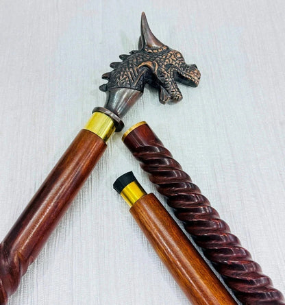 Full-Length Handcrafted Wooden Walking Stick with Brass Details – 36 Inches
