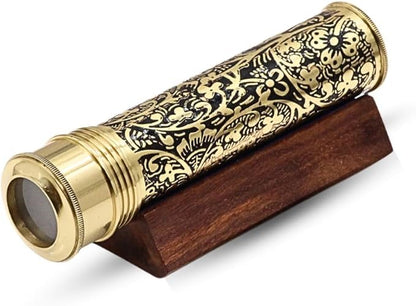 Handmade brass kaleidoscope with lacquered and etched brass barrel by Artisans Hub