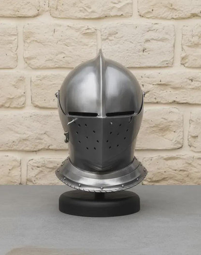 Handmade Gothic Knight Helmet side profile – authentic medieval armor crafted by skilled artisans