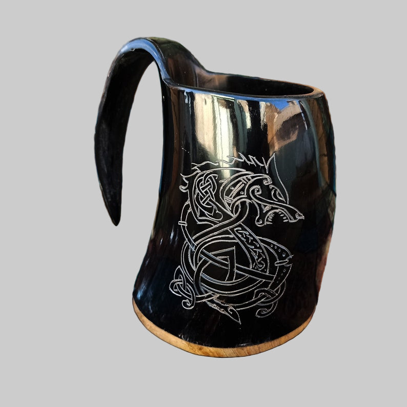 Handmade Horn Mugs styled as traditional Beer Stein for medieval fans