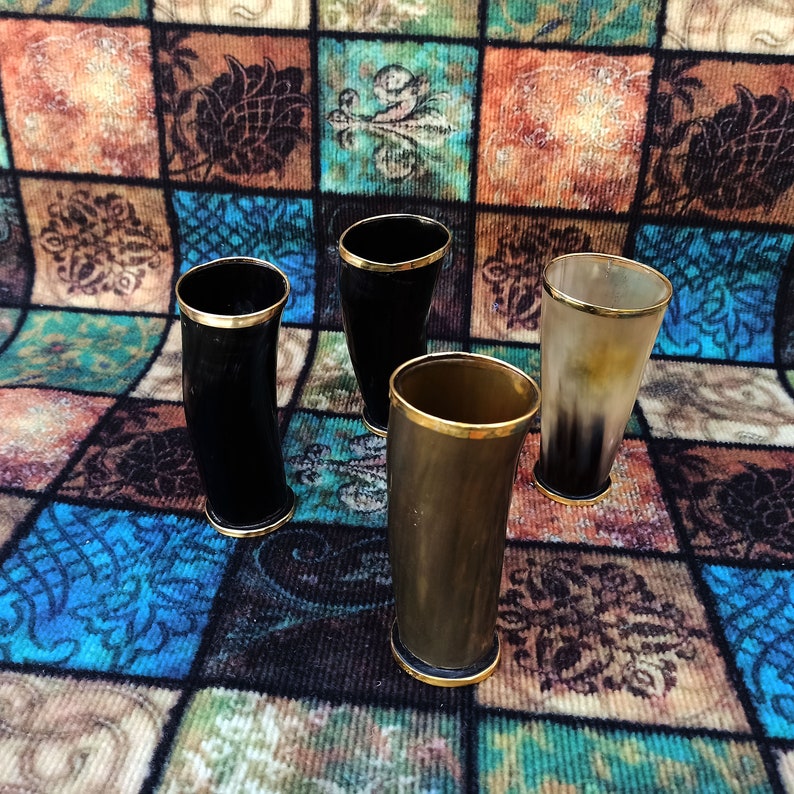Handmade horn mugs coated with food-grade lacquer for safe drinking