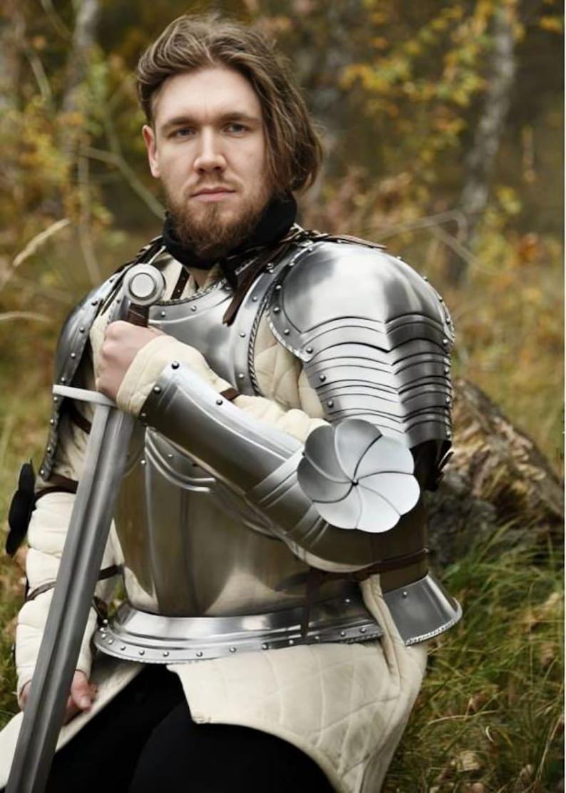 Handmade medieval knight armor for LARP cosplay with steel cuirass