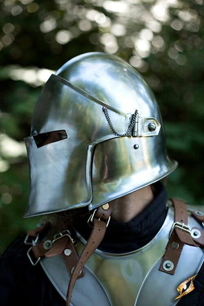 Handmade roleplay armor replica helmet crafted from 18 gauge mild steel