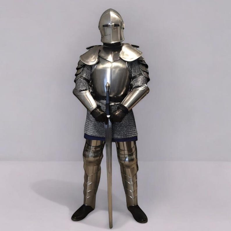 Handmade Steel Medieval Knight Armor Suit front view for LARP and cosplay