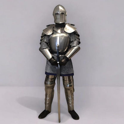 Handmade Steel Medieval Knight Armor Suit front view for LARP and cosplay