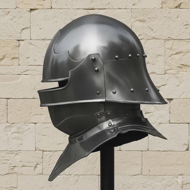 Handmade steel medieval sallet helmet and gorget set for cosplay and reenactment