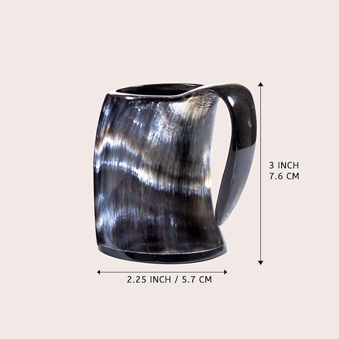 Handmade Viking drinking mug with natural horn inlay and rustic finish