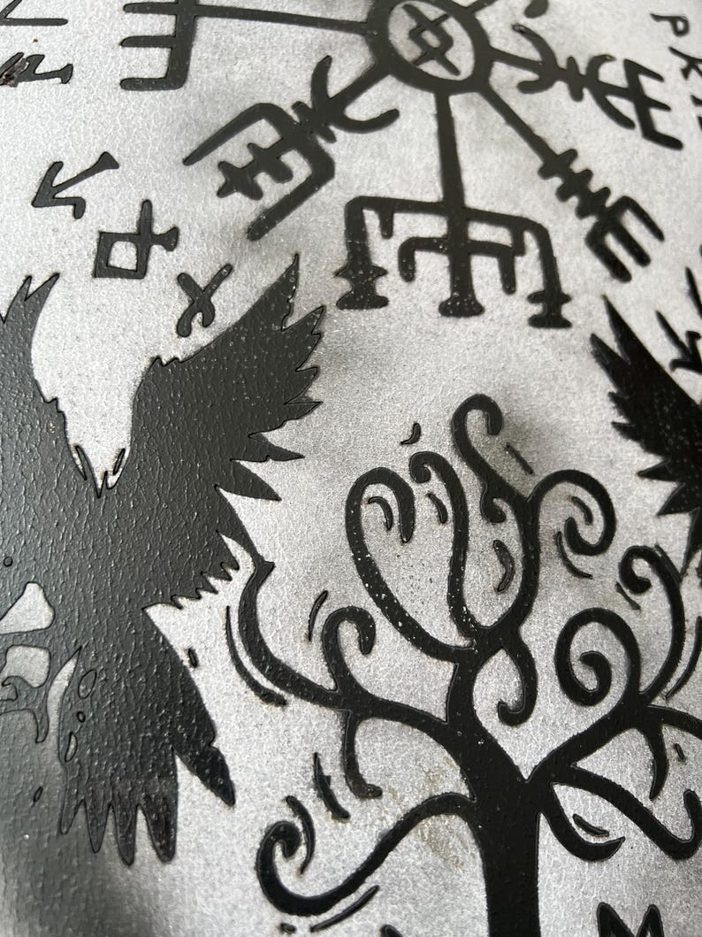 Handmade wooden Viking shield detailed craftsmanship close-up