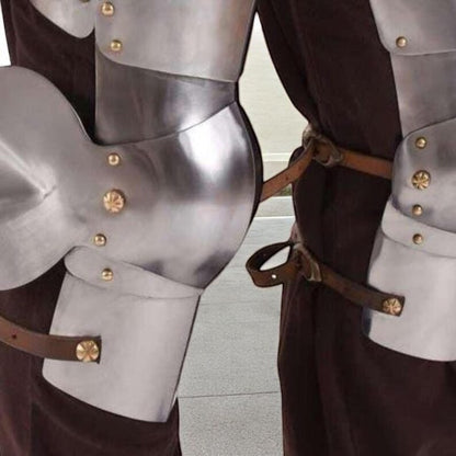 High-quality 18 gauge steel leg armor crafted for authentic gothic plate armor costumes