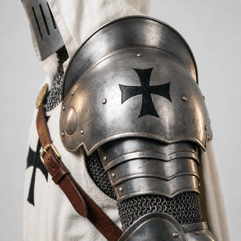 Historical Knight Templar armor display piece ideal for collectors and medieval enthusiasts
