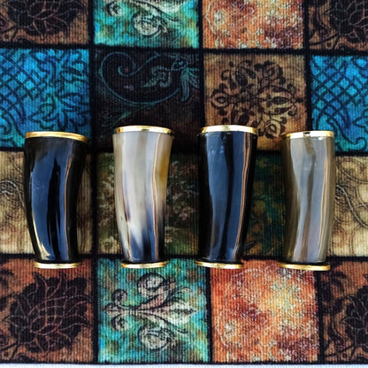 Horn shot glasses for adult with metal rings on rim and base