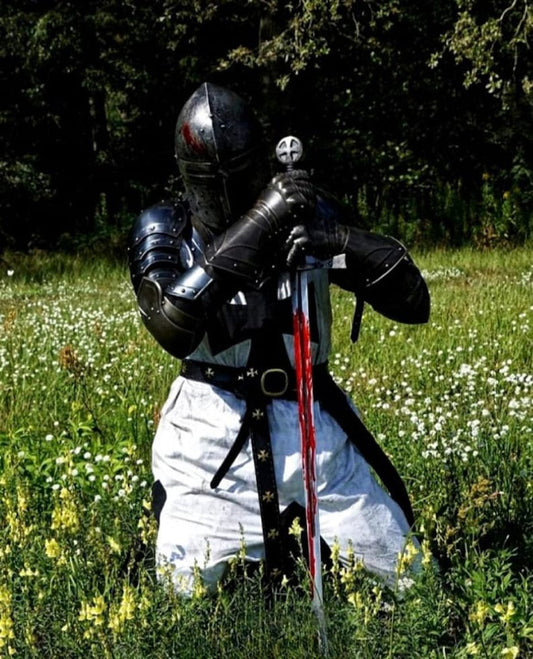 fantasy black medieval crusader templar armor full suit display
