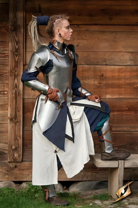 Polished Steel Medieval Lady Armor Suit full body front view
