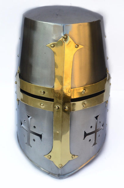 Knight Templar Armor Helmet Handmade - Roleplay Helmet with Stand
