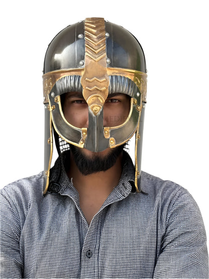 Medieval Vikings Helmet with Chainmail Back – LARP, Halloween Costume & Gift