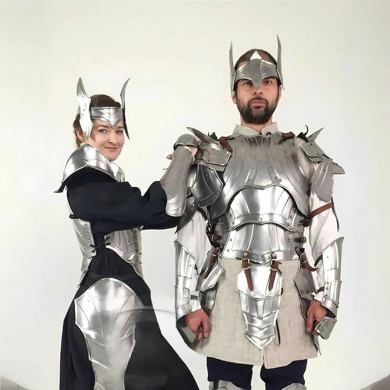Medieval armor for couples in full costume set with matching handcrafted metal pieces