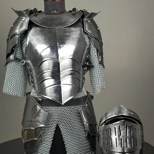 Mittelalterliche deutsche Ritterrüstung – Gotische Ganzkörperrüstung aus dem 14. Jahrhundert für LARP, Cosplay, Dekoration und Geschenke