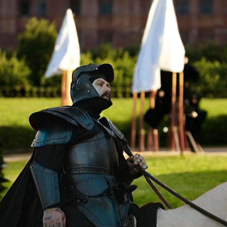 Black Full-Body Barbuta Armor – Authentic Medieval Knight Plate for LARP, Cosplay & Renaissance Reenactment Events