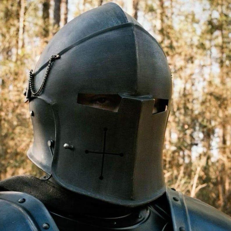Black Full-Body Barbuta Armor – Authentic Medieval Knight Plate for LARP, Cosplay & Renaissance Reenactment Events