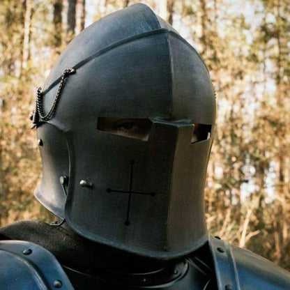 Black Full-Body Barbuta Armor – Authentic Medieval Knight Plate for LARP, Cosplay & Renaissance Reenactment Events